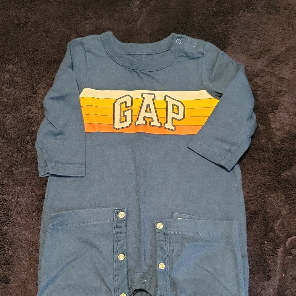 GAP Blue Baby Romper with Yellow and Orange Stripes